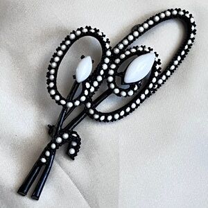 VTG ART Signed Black & White Brooch Mid Century Modern Milk Glass -New Old Stock